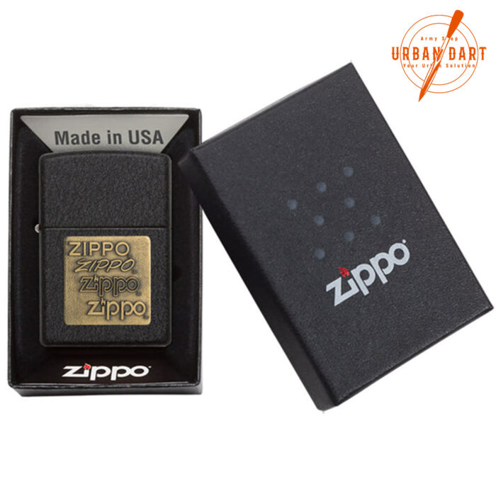 ZIPPO UPALJAČ BLACK CRACKLE EMBLEM ZLATNI 362 - Slika 4