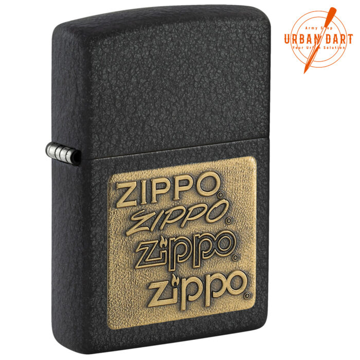 ZIPPO UPALJAČ BLACK CRACKLE EMBLEM ZLATNI 362 - Slika 2
