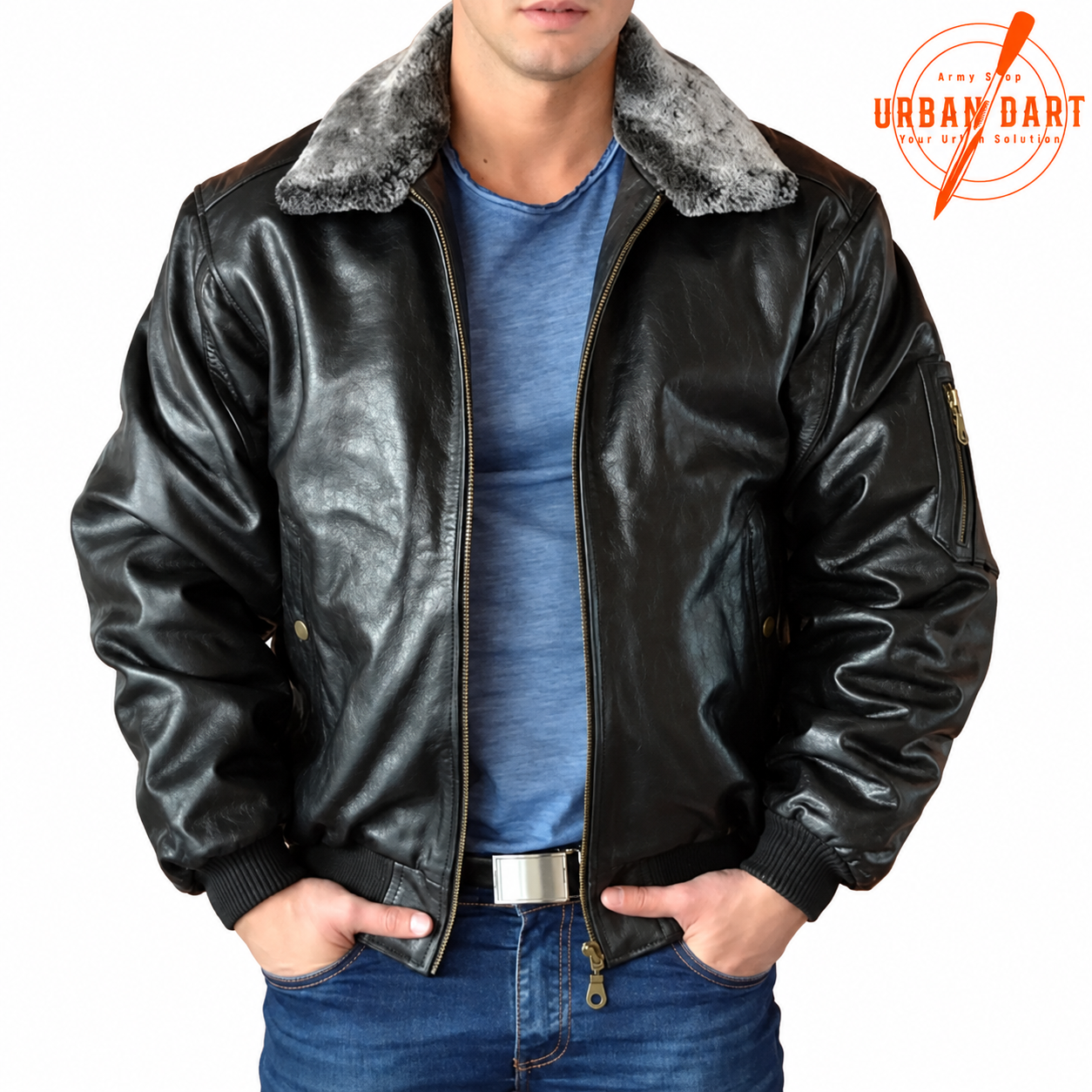 Urban Dart Leather Bomber Studio Shot KOŽNA JAKNA BUFFALO CRNA